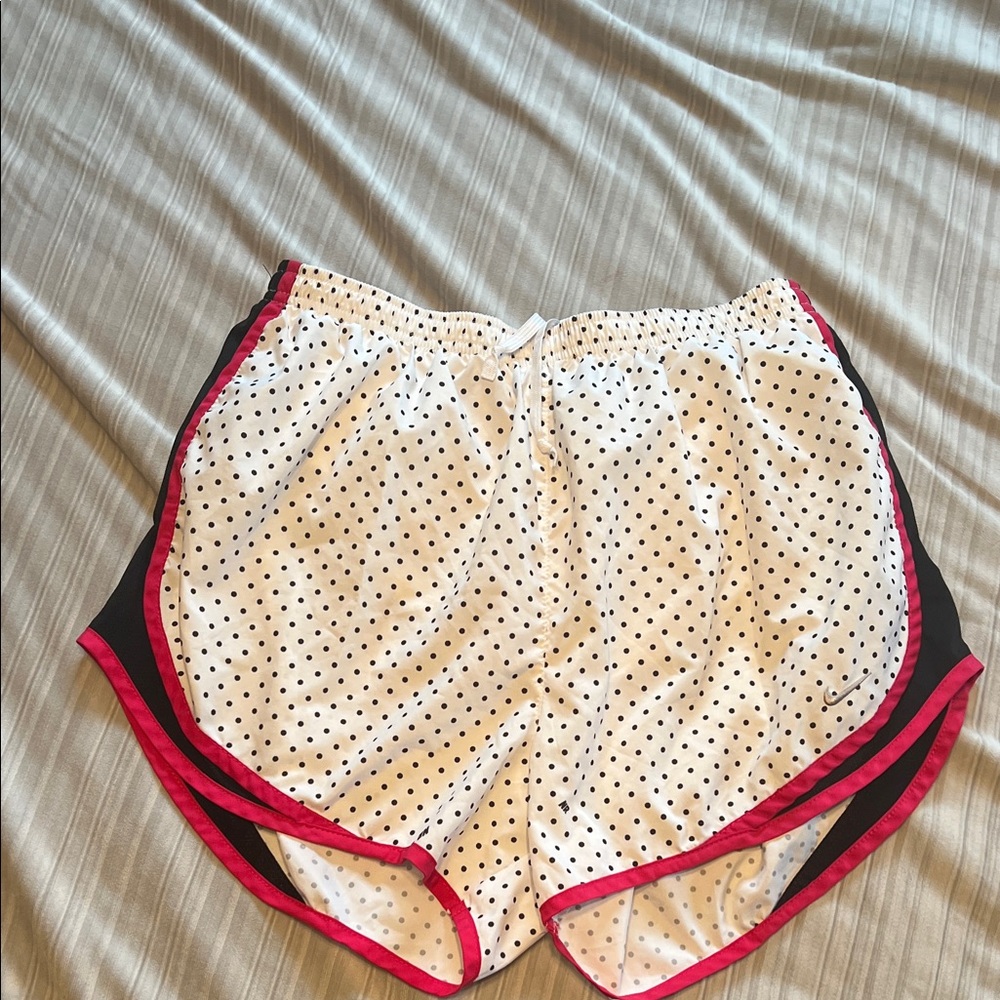 Nike Women's Polka Dot Athletic Shorts - White and Pink